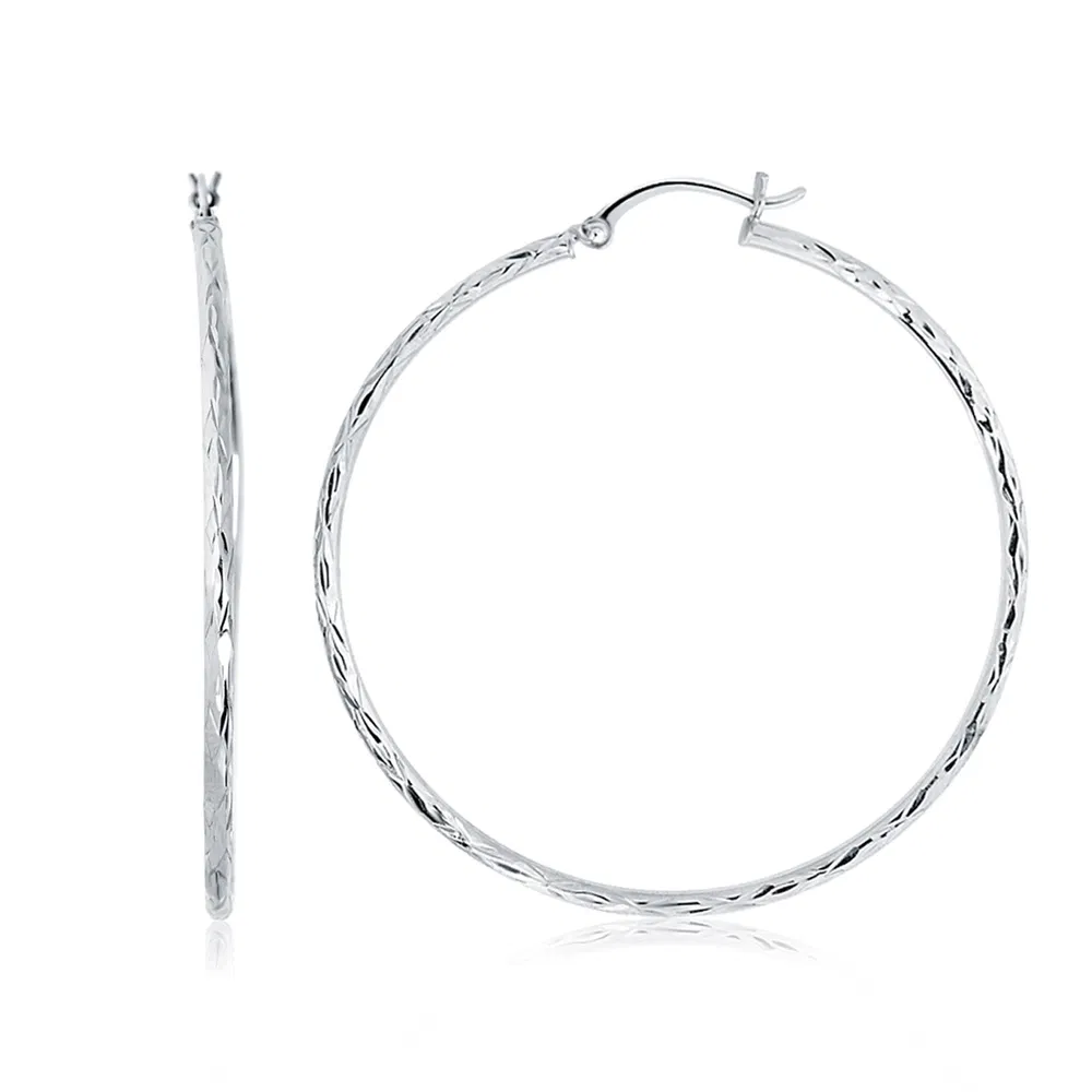 14 Karat Weißgold Diamant Cut Hoop Ohrringe (1 3/4 Zoll Durchmesser)