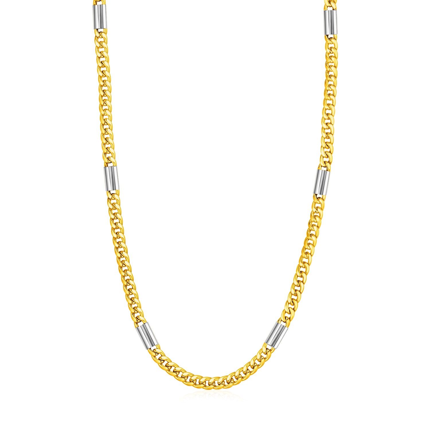 14 Karat Zwei-Ton - Gold Mens Twisted Oval und Bar Link Halskette