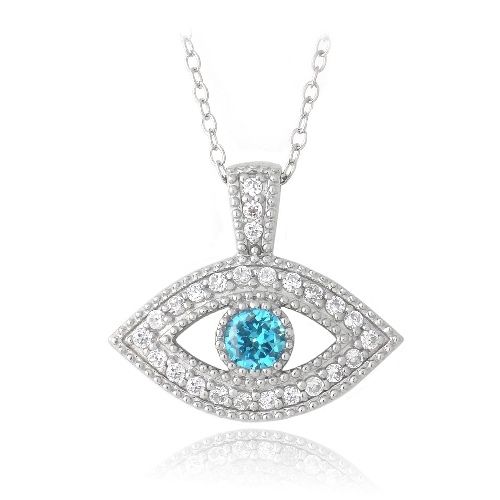 Sterling Silber London Blue & Clear CZ Evil Eye Halskette