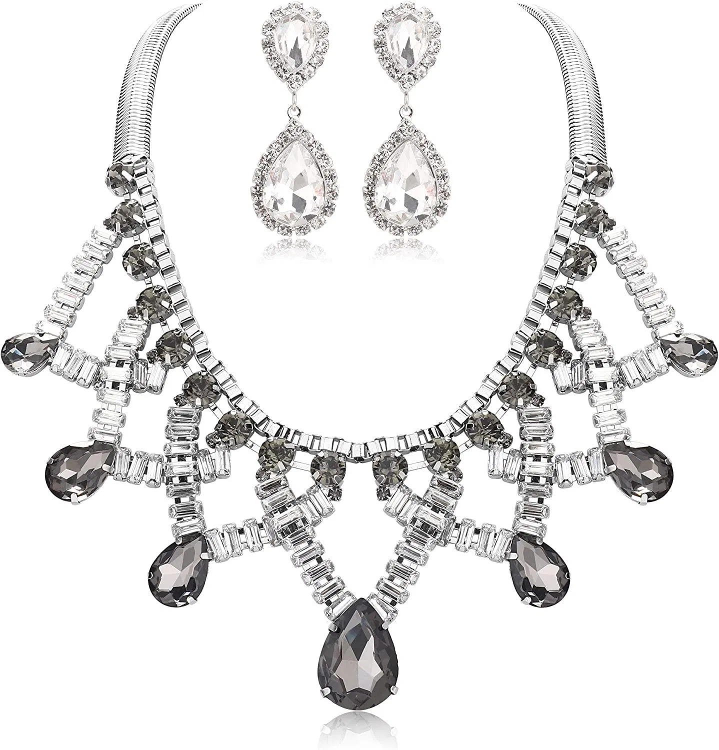 Custom Jewelry Set für Frauen Chunky Statement Collar Choker Bib Pearl Kette Drop Dangle Crystal Teardrop Ohrringe Prom Hochzeitsschmuck