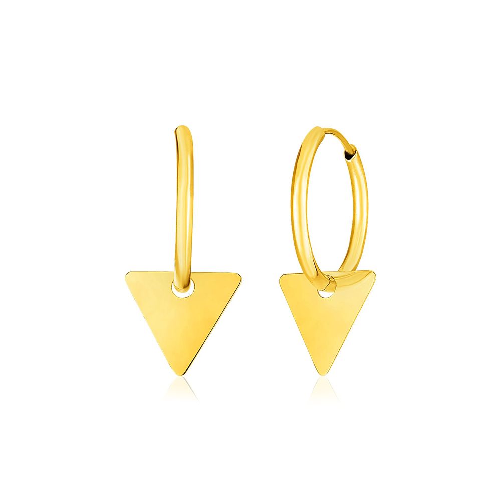 14 Karat Gelbgold Huggie-Stil Hoop Ohrringe mit Dreiecktropfen