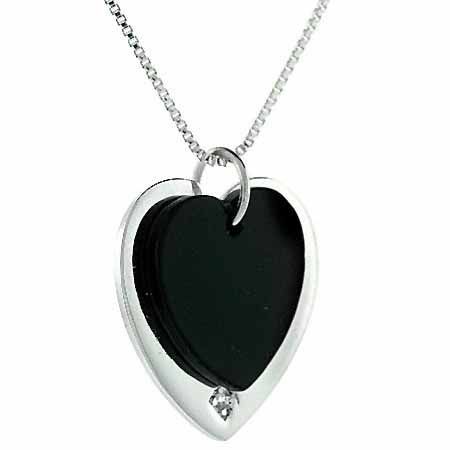 Sterling Silber Onyx & CZ Doppel-Herz - Anhänger