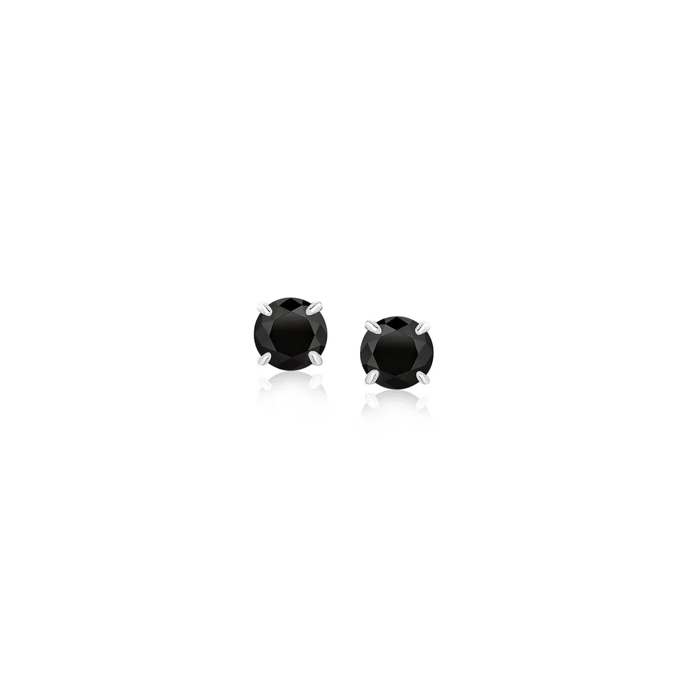 14 Karat Weißgold Stud Ohrringe mit schwarzem Kubikzirkonia (4mm)