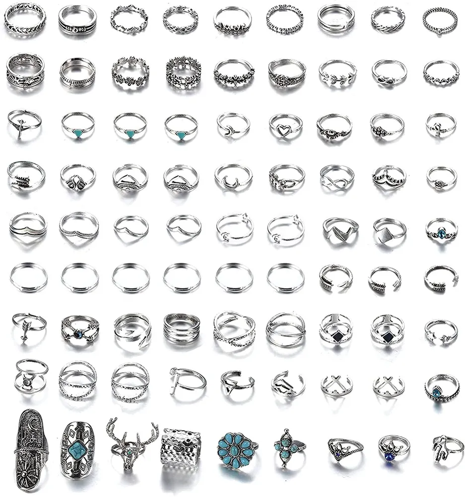 82pcs Bohemian Knuckle Vintage Ringe für Frauen Mann Mädchen Jungen Stackable Midi Mode Finger Türkis Perlen Accessoires Silber Plated Retro Ring Set