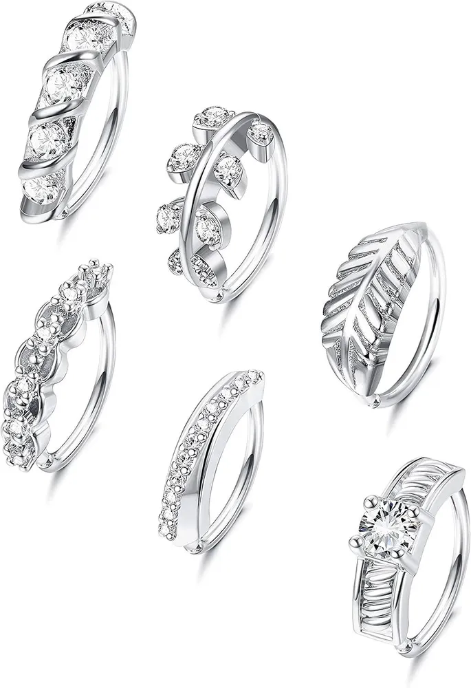 6pcs 18 / 20G Edelstahl Nasenring Schleife gepflastert CZ Blatt Knorpel Ohrring CZ Blatt Hoop Line Ring Chirurgische CZ Kristalle gepflastert Daith Ohrringe 8mm