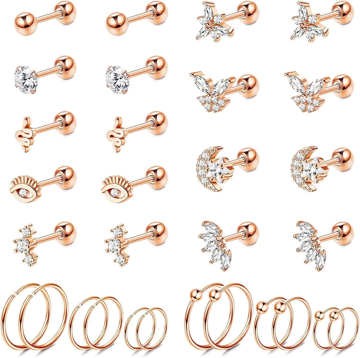 30pcs 16 - 20G Knorpel Ohrringe Studs für Frauen Männer Chirurgische Edelstahl Helix Tragus Conch Hoop Ohrringe Piercing CZ Stud Ohrringe Set