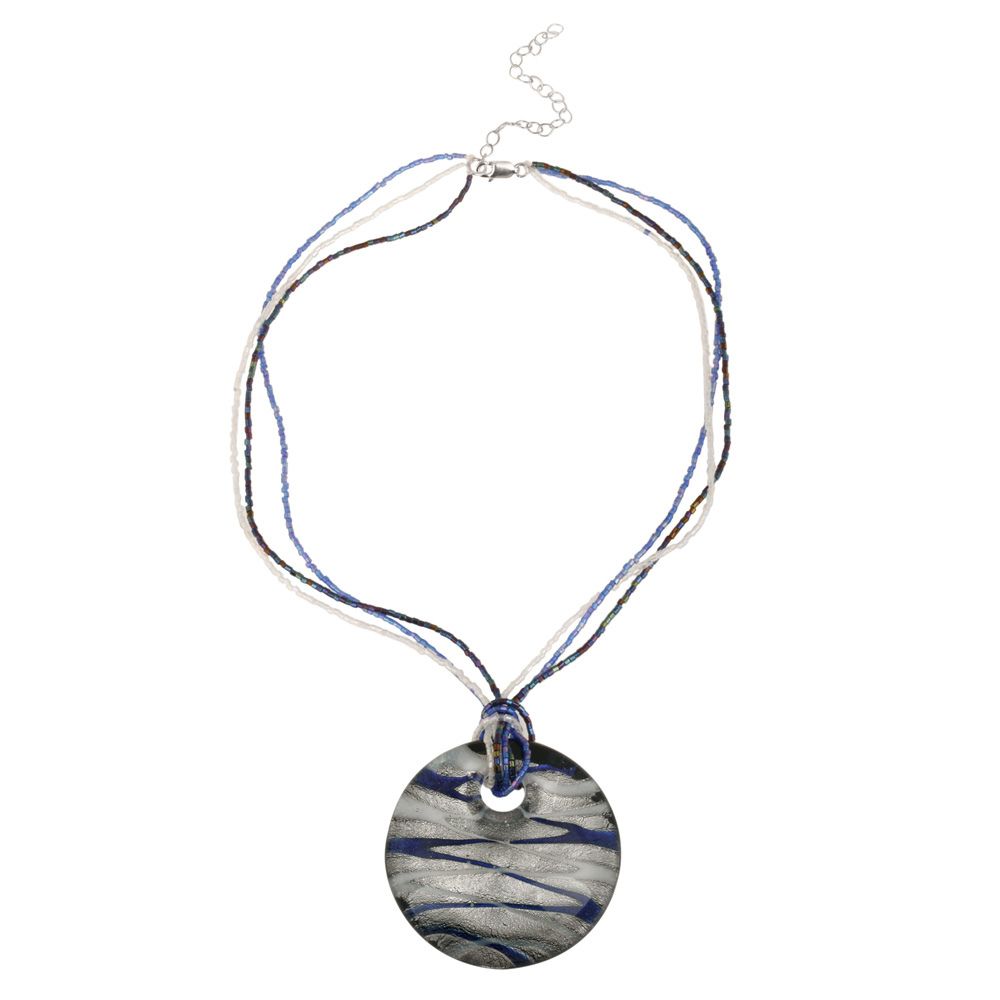 Sterling Silber Blau, Weiß & Silber Glas Disc Mode Anhänger
