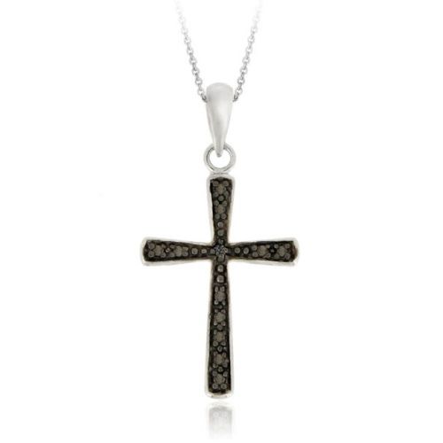 Sterling Silber Schwarz Diamant Akzent Kreuz Anhänger