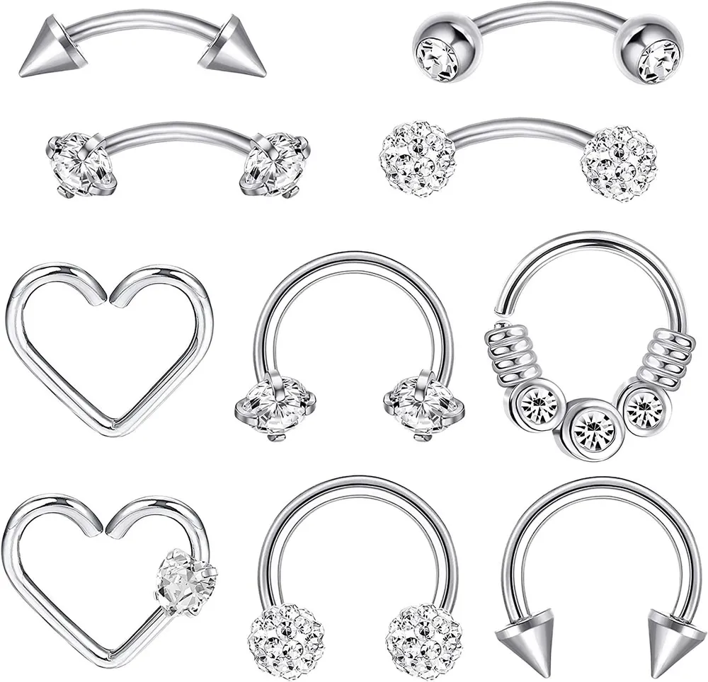 16G Edelstahl Rook Daith Ohrringe Kurven Barbell Augenbrauen Ring Hufeisen Barbell Nasen Ringe Hoop Tragus Knorpel Helix Ohrringe Hinge Clicker Septum Ring Piercing Schmuck