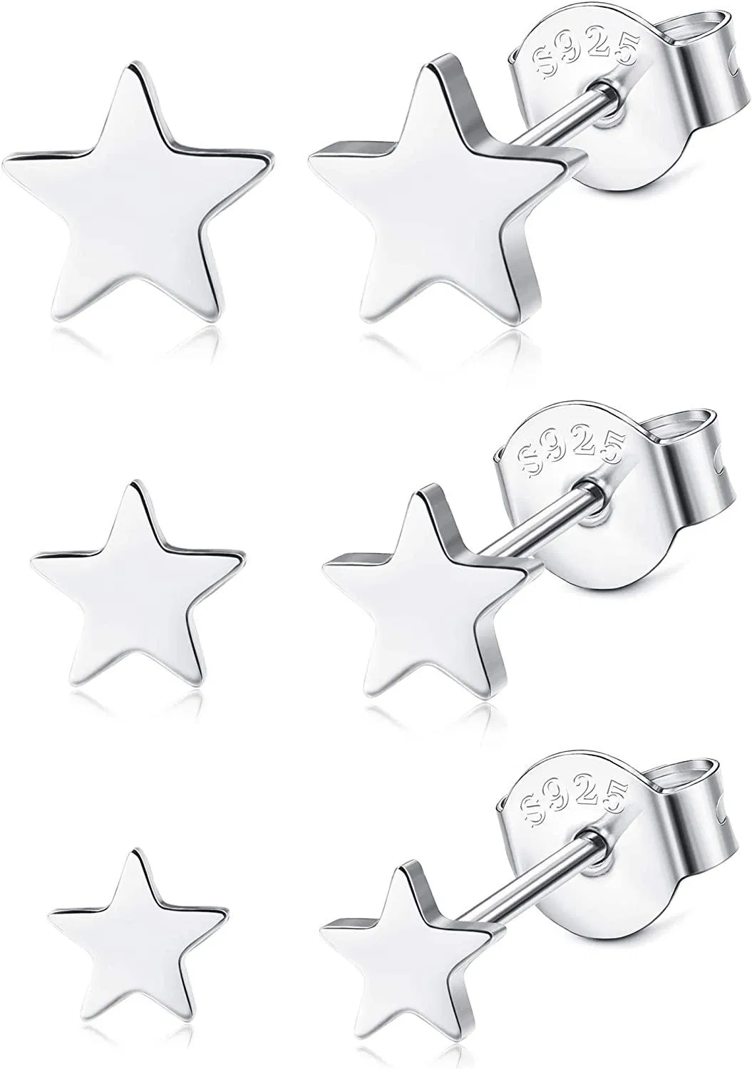 3Paare 925 Star Ohrringe Sterling Silber Stud Ohrringe Set für Frauen Knorpel Piercing Stud Star Ohrringe Schmuck