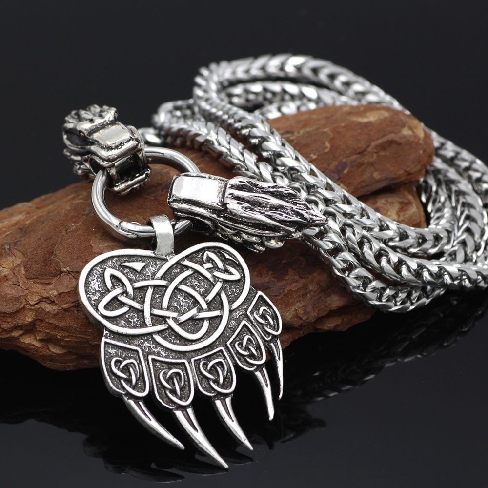 Nordic Viking Guardian Totem Bär Klaue Titanium Stahl Männer Halskette Anhänger Long Hang