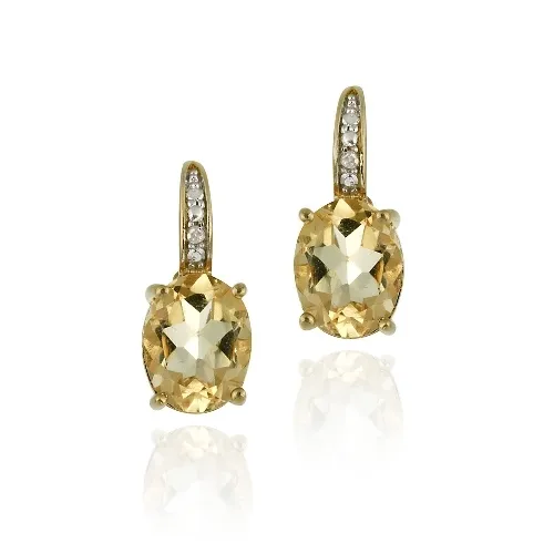 18 Karat Gold über Sterling Silber Citrine & Diamond Accent Oval Leverback Ohrringe