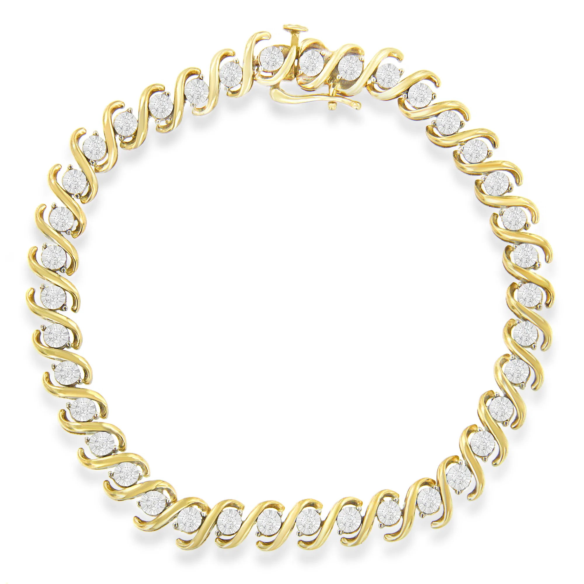 Gelb plattiertes Sterling Silber Round-Cut Diamant Armband (0,5 cttw, H-I - Farbe, I2 - I3 Klarheit)