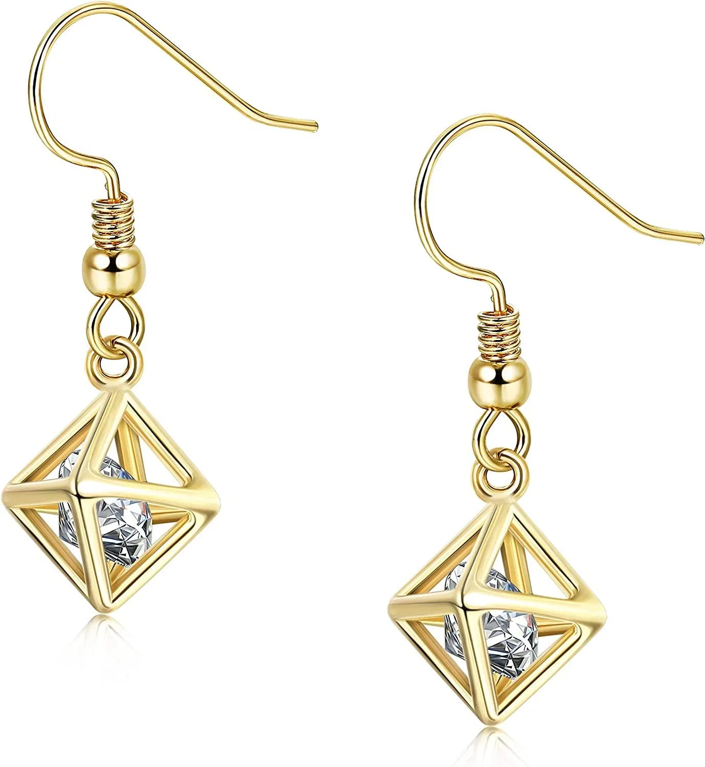 925 Sterling Sliver CZ Dangle Ohrringe für Frauen 14K Gold beschichtete 6MM Kubik Zirkonia Dreieck Filigrane Drop Ohrringe geometrische minimalistische Hanging Ohrringe