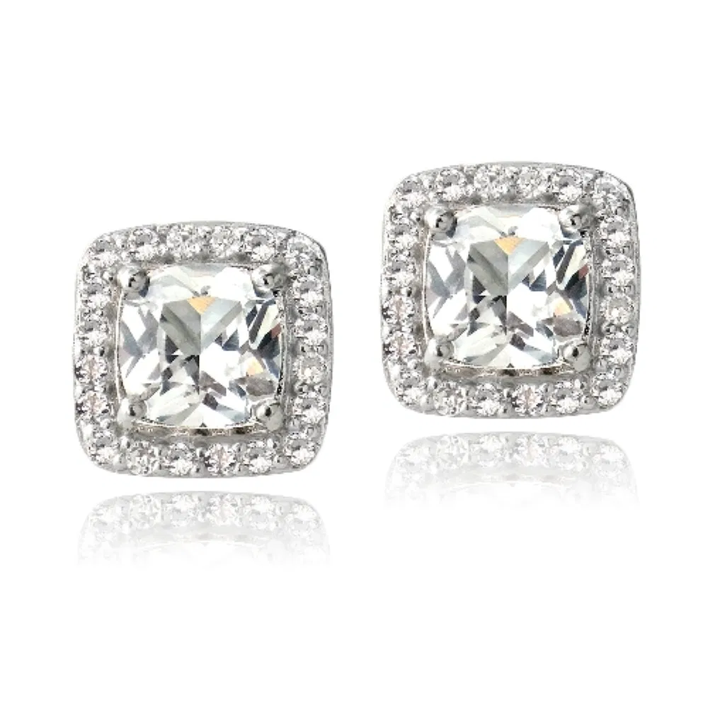 Sterling Silber 3,5ct geschaffen Weiß Sapphire Quadrat Kissen-Cut Stud Ohrringe