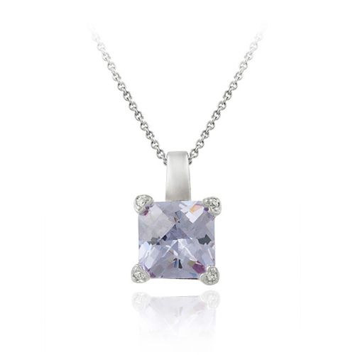 Sterling Silber Lavendel CZ Square Solitaire Anhänger