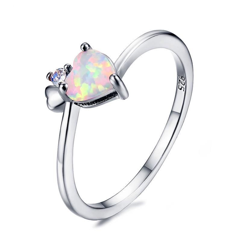 Schöne Silberfarbe Liebe Herz Blau / Weiß / Purple Runde Feuer Opal CZ Ringe Schmuck Geschenke