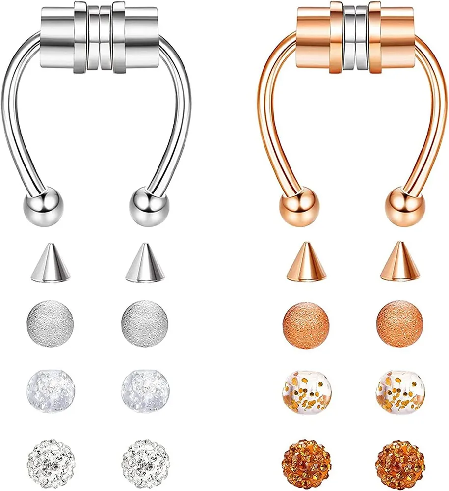 Magnetisches Septum Nasenring Hufeisen Falsche Nasenring Schleife für Frauen Männer 316L Edelstahl Faux Septum Ringe Nicht-Piercing - Clip auf Nasenschleife Ringe mit Ersatz