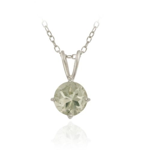 Sterling Silber 1.2ct. TGW Grüner Amethyst 7mm Rund Solitaire Anhänger, 18