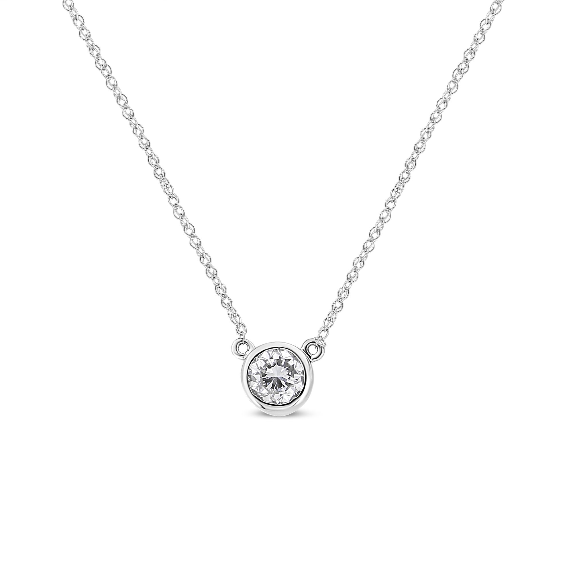 14K Weißgold 1.0 Cttw Round Brilliant-Cut Diamond Modern Bezel-Set Solitaire Adjustable 16