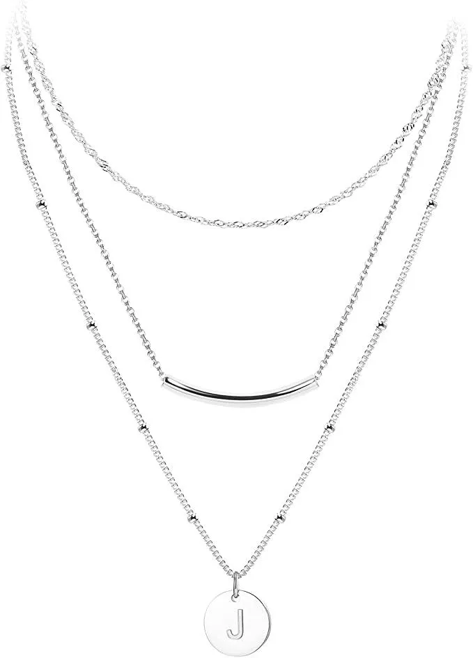 3Pcs Brief Anhänger Halskette Dainty Layered Coin Kette für Frauen Edelstahl Personal Disc Gravur Hammered Name Choker Halskette Brief Geschenke