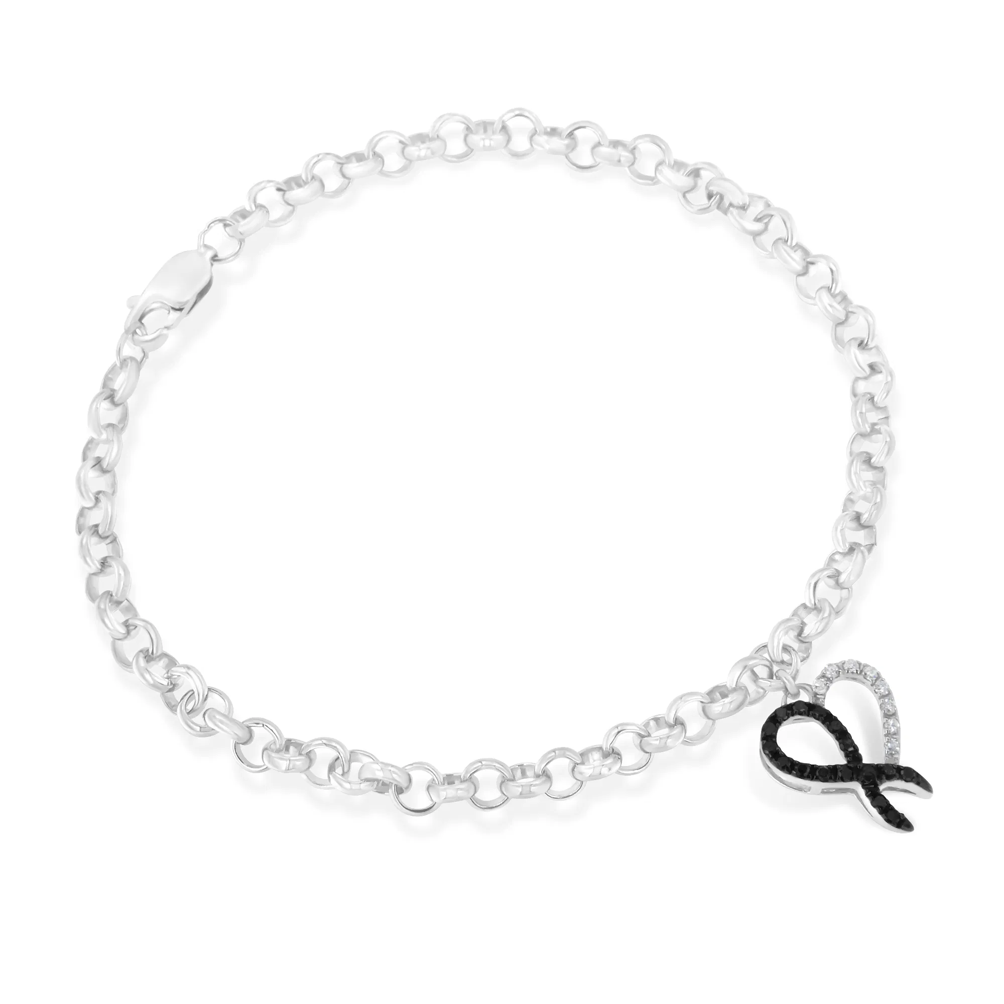 Sterling Silber 1 / 6ct TDW Diamant Herz Charm Armband (Schwarz, I2 - I3)