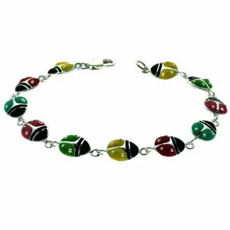 Sterling Silver Multi-Color Enamel Lady Bug Armband