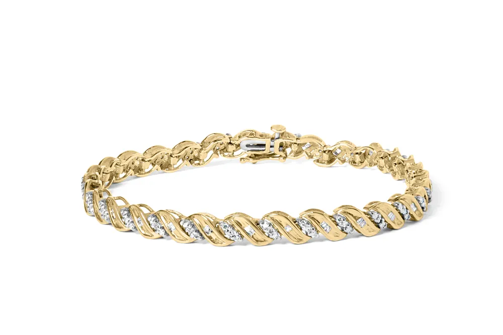 10 Karat Gelbgold 1,00 Cttw Round-Cut und Baguette-Cut S-Link 7.25