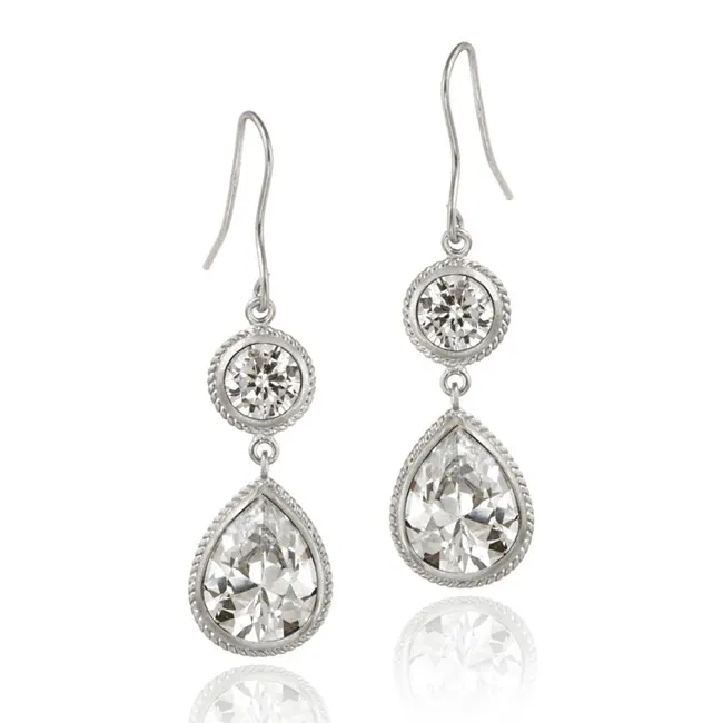 Sterling Silber CZ Circle & Teardrop Dangle Ohrringe