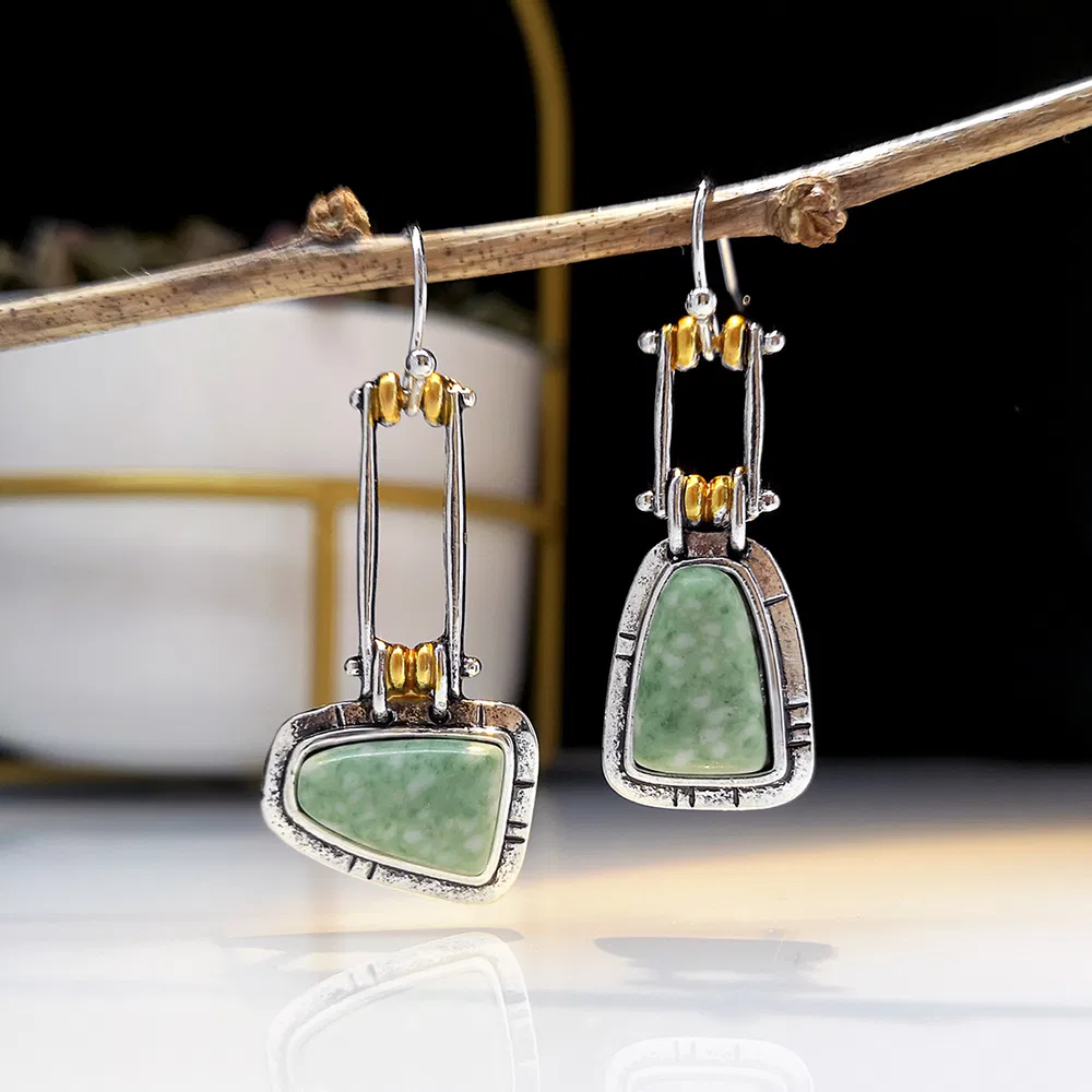 Chic Frauen Natürliche Edelsteine Türkis Stud Hook Dangle Ohrring Zircon Inlaid