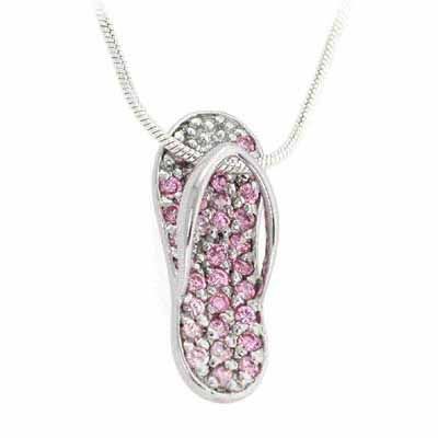 Sterling Silver Pink CZ Slipper Flip Flop Anhänger