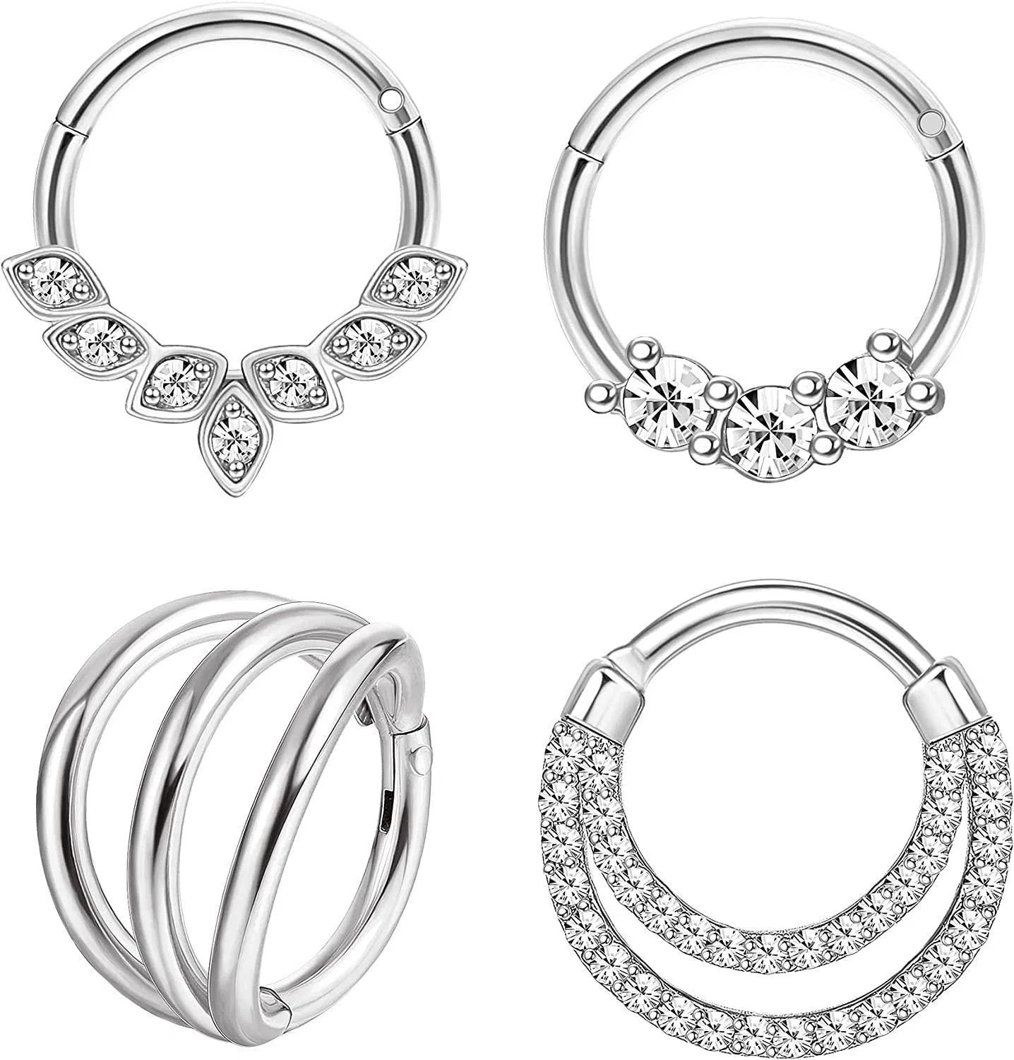 4PCS 16G Clicker Septum Ringe Hoop Knorpel Ohrringe Edelstahl CZ Helix Daith Tragus Ohrring Scharnier Nasen Piercing Schmuck für Frauen Männer