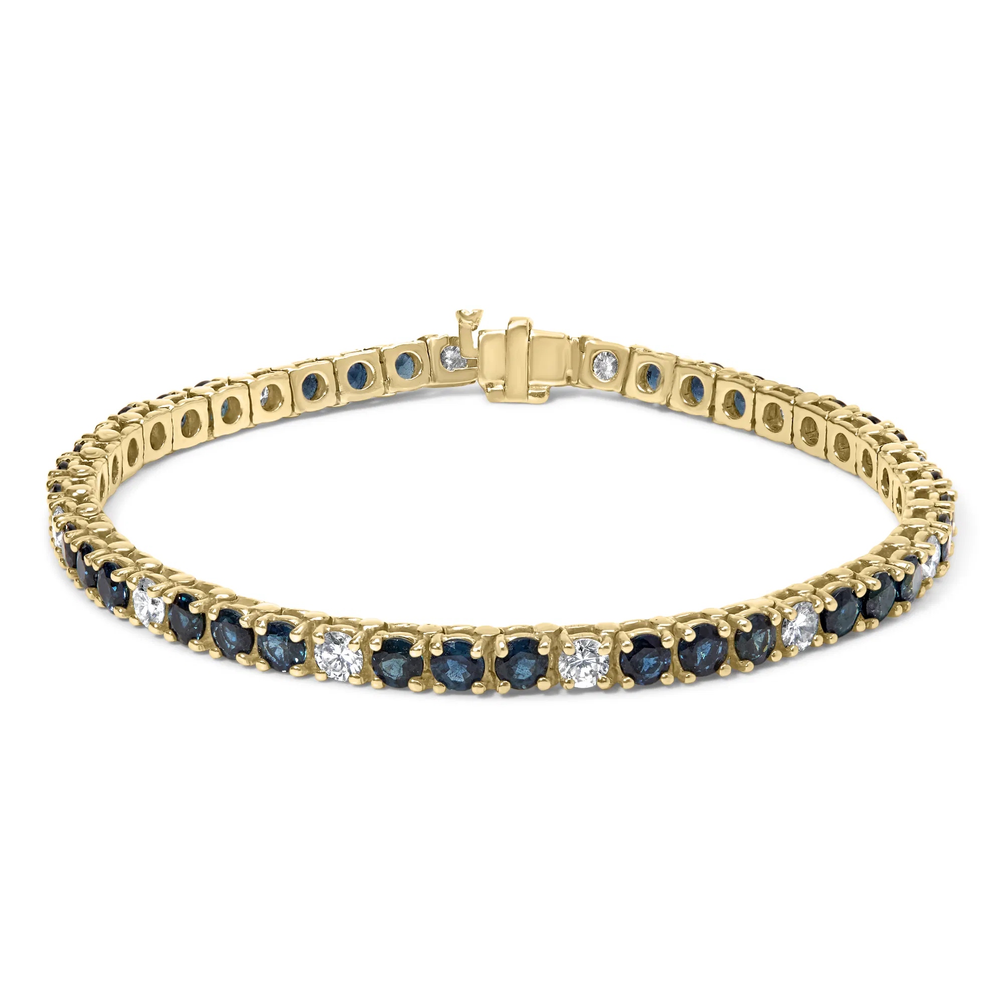 18K Gelbgold Alternativ 1 1 / 5 Cttw Diamant und 3X3 MM Blau Saphir Tennis Armband (G-H Farbe, VS1 - VS2 Klarheit) - 7