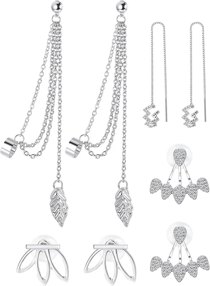 4 Paare Lotus Flower Ohrringe für Frauen Tassel Threader Dangle Ohrringe Set