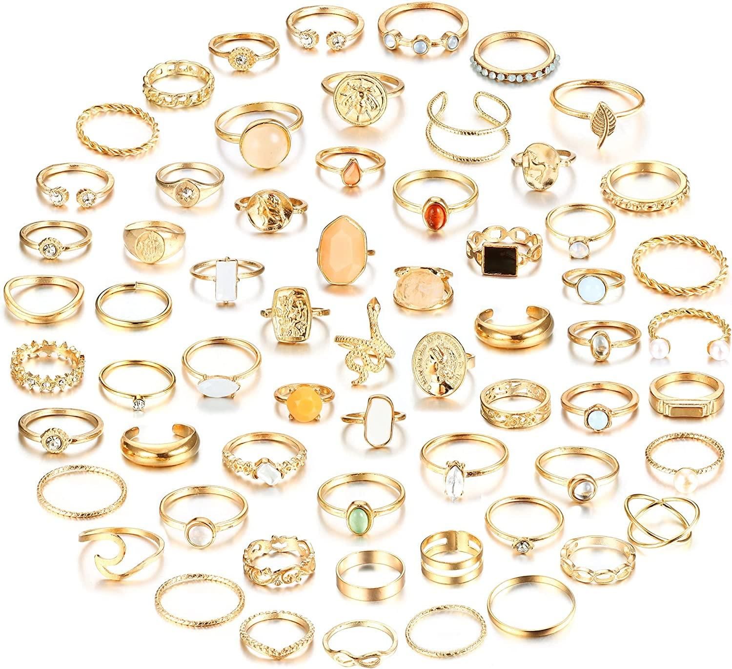 63Pcs Vintage Gold Knuckel Ringe Set Stackable Finger Ringe Boho Butterfly Snake Midi Crystal Ringe Gold Ringe Set für Frauen Mädchen