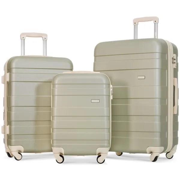 Gepäckset Neues Modell erweiterbarer ABS Hardshell 3pcs Clearance Gepäck Hardside Leichtbau Langlebiger Koffer Set Spinner Wheels Koffer mit TSA Lock 20''24''28'' (gold grün amd beige)
