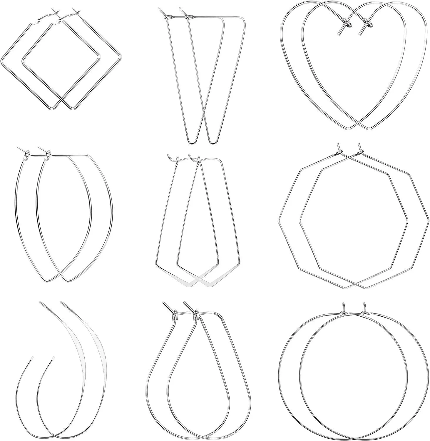 Big Hoop Dangle Ohrring für Frauen Edelstein Herz Quadrat Ohrring dünne geometrische Hoop Ohrringe Set 9 Paare