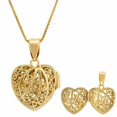 18 Karat Gold über Sterling Silber Herz Filigree Locket Anhänger
