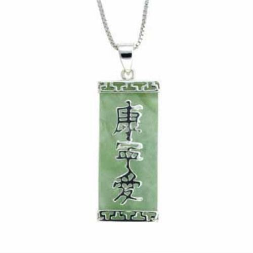 Sterling Silber Echtes Grünes Jade Chinesisches Motif Anhänger