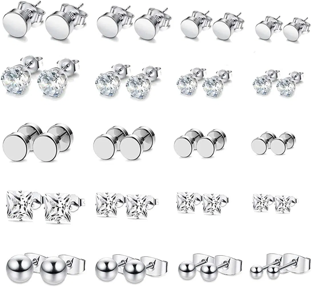 20 Paare Rostless Stud Ohrringe für Männer Frauen Cool CZ Ohrringe Set Ohr 3 - 6mm