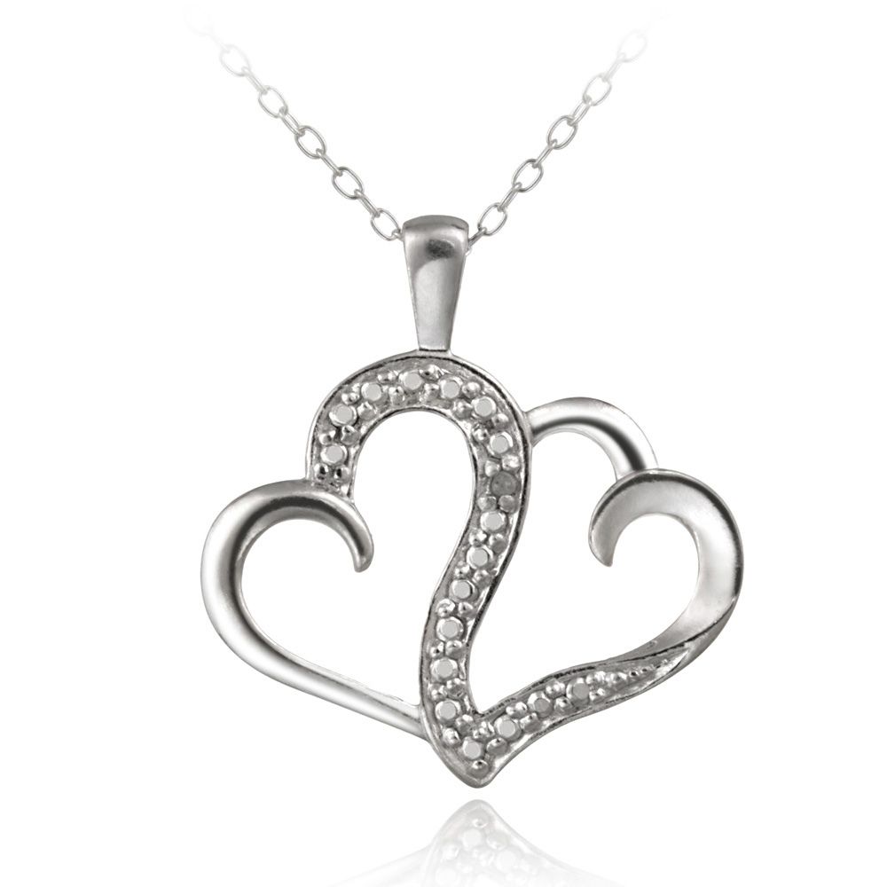 Sterling Silber Diamant Akzent Doppel-Swirl Herz Halskette