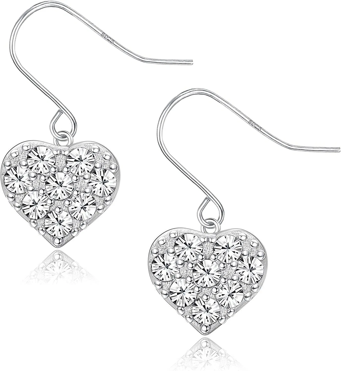 Herz Dangle Ohrringe 925 Sterling Silber Weiß Gold Plated Hypoallergen CZ Liebe Herz Drop Ohrringe für Frauen Geburtstagsgeschenk