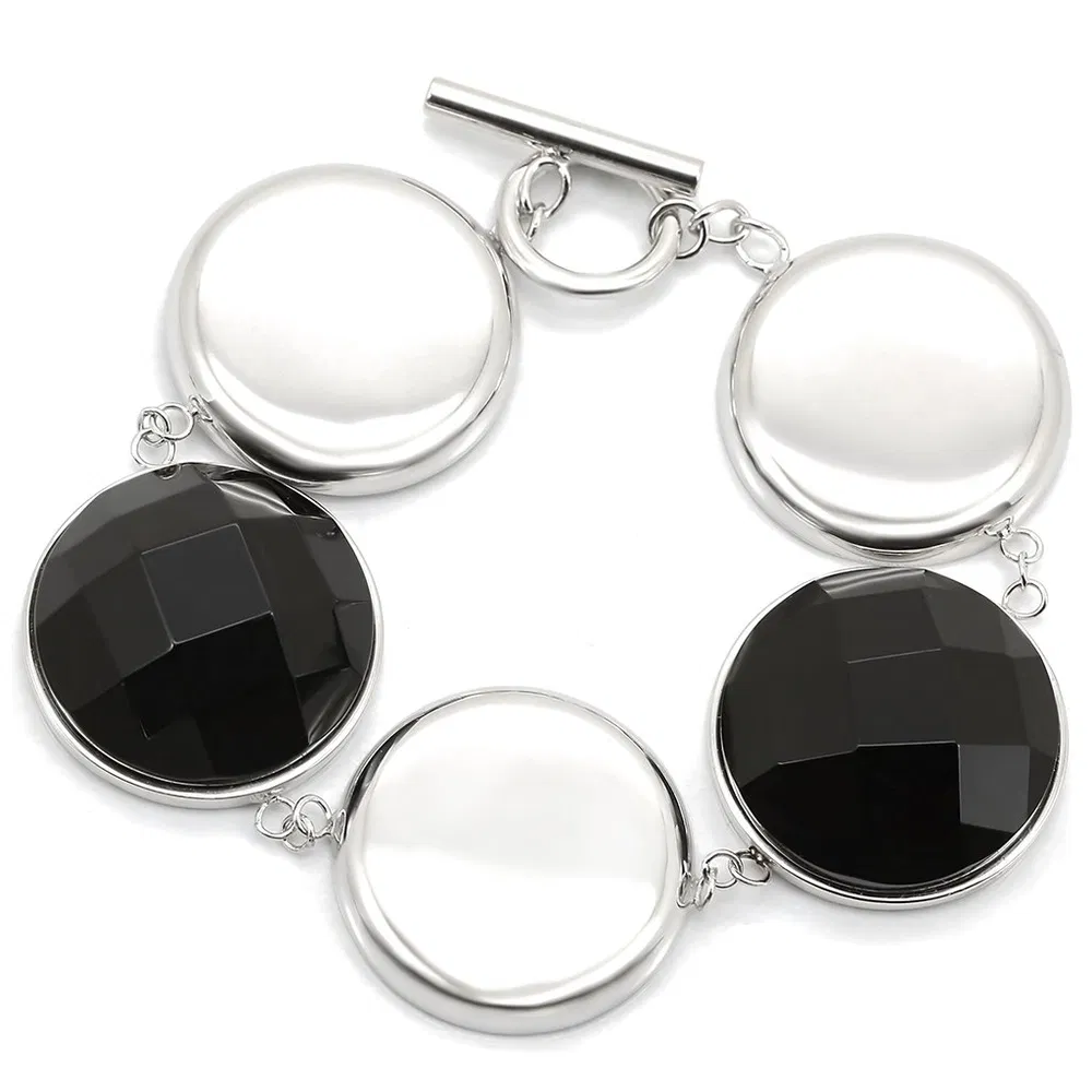 LOS333 - Rhodium 925 Sterling Silber Armband mit Halb-Precious Agate in Jet