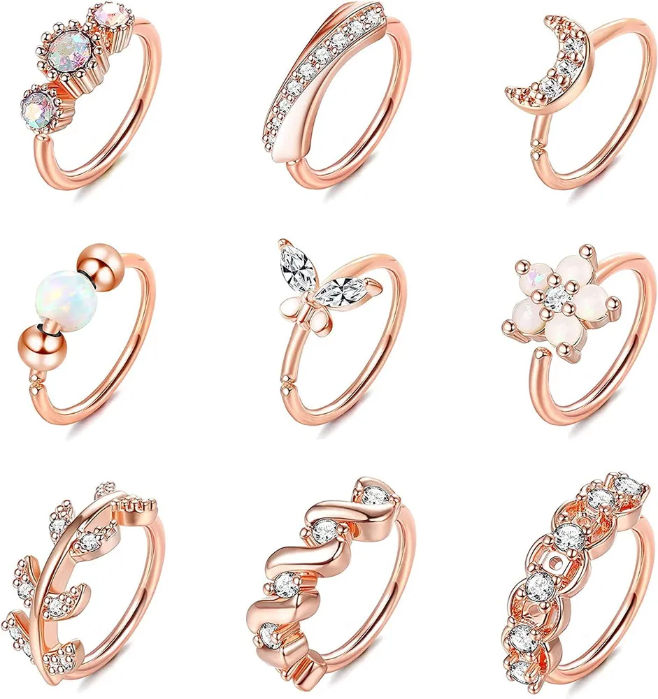 9Pcs 20G Edelstahl Nasenring Schleife für Frauen Männer Pflaster CZ Schmetterlingsblatt Blumen Crawler Knorpel Helix Ohrringe Nasen Ohr Piercing Schleife Körper Piercing