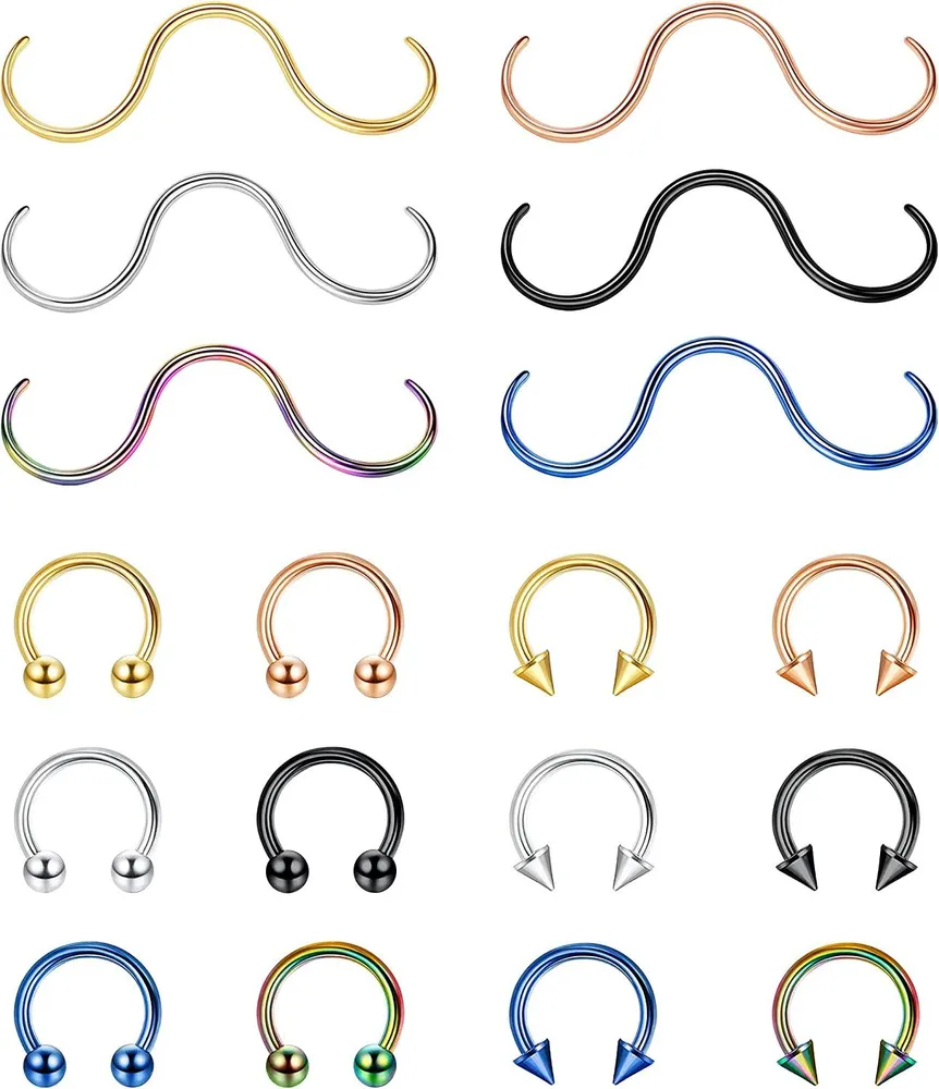 18PCS Septum Ringe für Frauen Männer 316L Edelfeisen Lippen Knorpel Helix Tragus Ohrring Hoop Nasenringe Schnurrbart Design Septum Piercing Schmuck