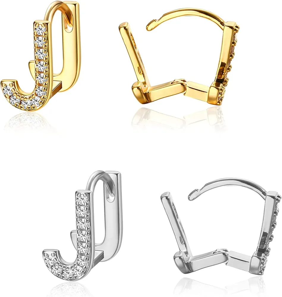 2 Paare Initial Stud Ohrringe für Frauen 14K Gold Plated 26 Buchstaben Alphabet Ohrringe Weihnachtsgeschenk