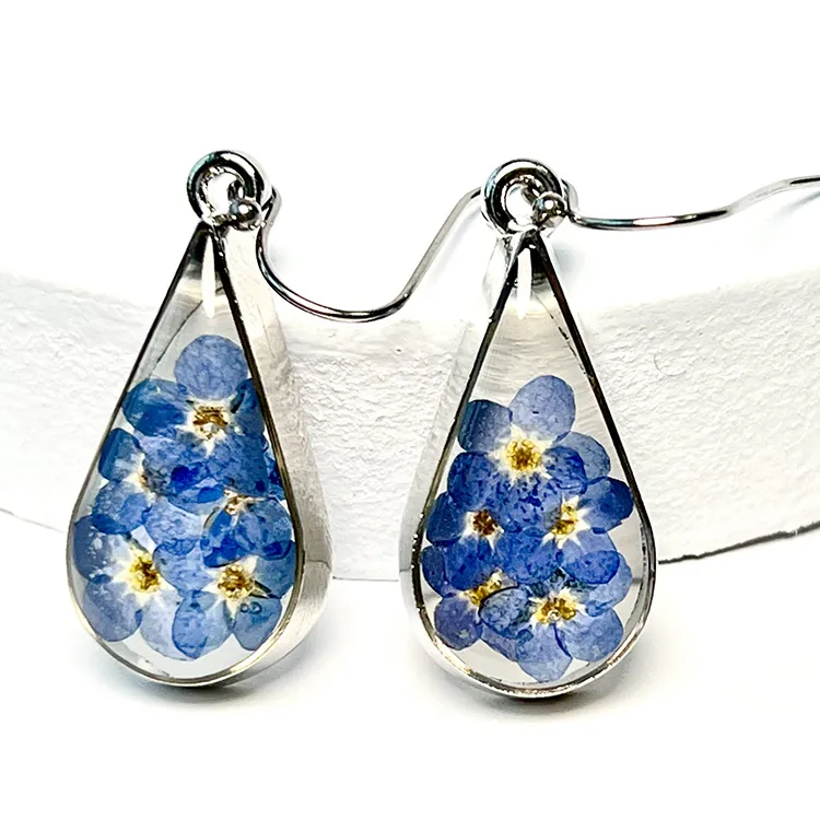 Classic Forget Me Not Ohrringe Harz-Schmuck getrockneten Blumen Ohrringe Großhandel