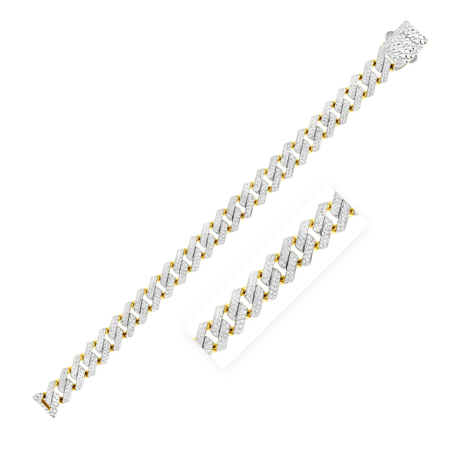 14 Karat Gelbgold Weißpflaster High Polish Modern Lite Edge Chain (11,5 mm)