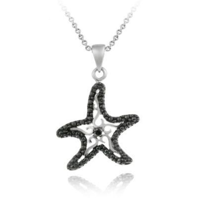 Sterling Silber Schwarz Diamant Akzent Starfish Anhänger