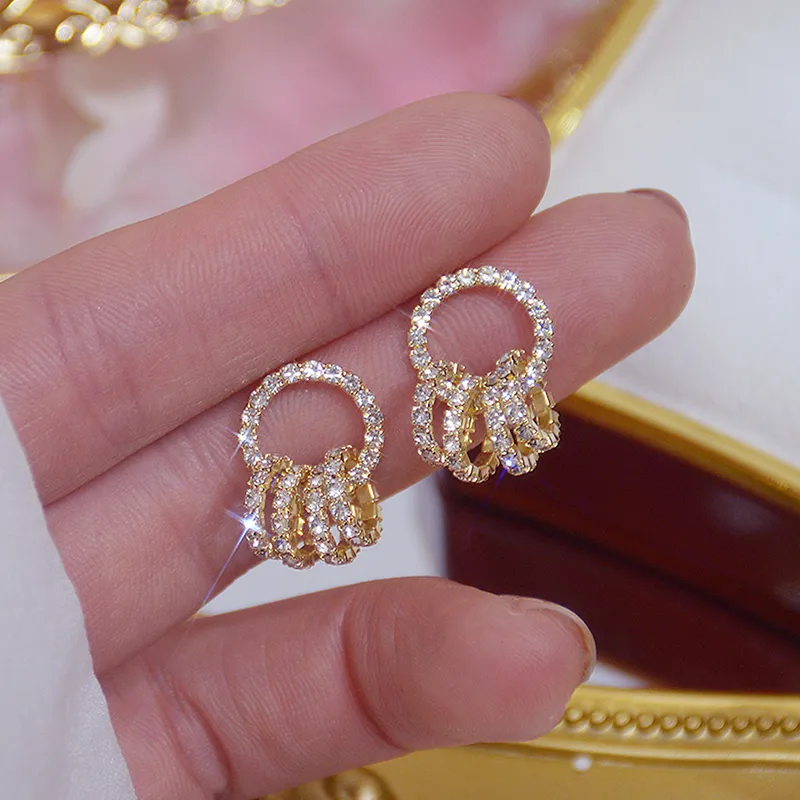 Koreanische Super Shining Buckle Circle Ohrringe für Frauen 14K Gold Elegant AAA Zirkonia Stud Ohrringe Geburtstagsgeschenk Brincos
